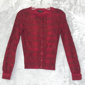Express Cardigan Sweater Womens Small Red Python Print Red Glitter Stripe Button